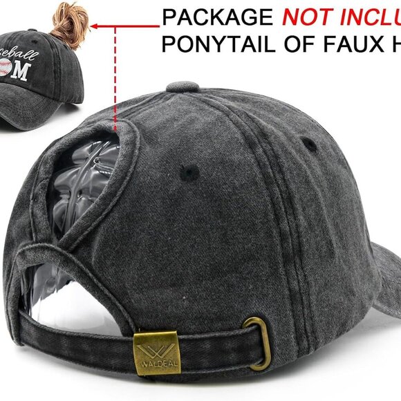 Women's Adjustable Cotton Baseball Cap with Ponytail Hole for Game Day - Picture 4 of 7